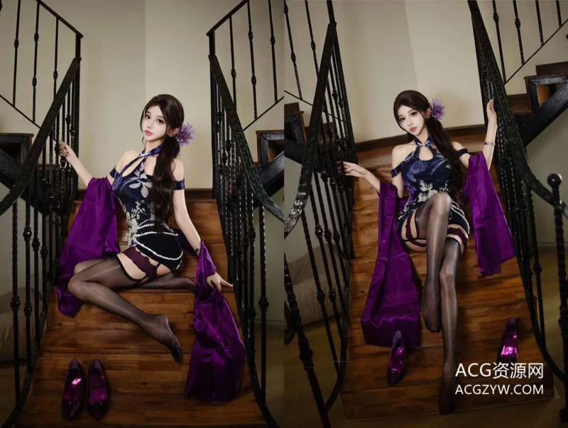 过期米线线喵 紫韵旗袍写真图-ACG资源网